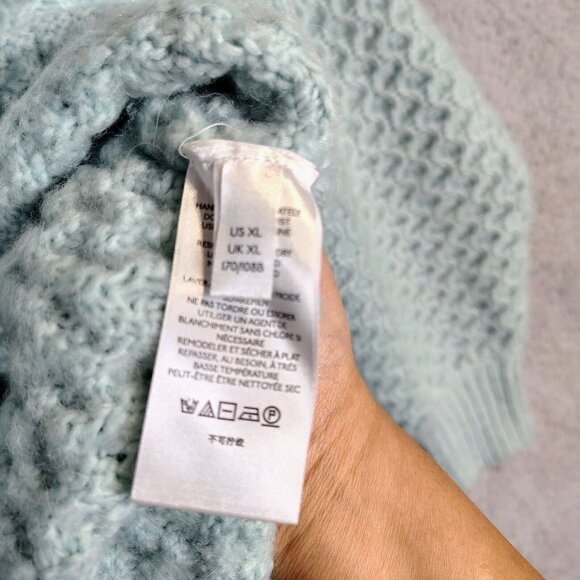 Anthropologie Sweater Women XL Blue Chunky Knit Mock Neck Tunic Fisherman Preppy - Picture 4 of 12